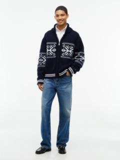 Fair Isle Wool-Blend Zip Cardigan — Navy Blue 2