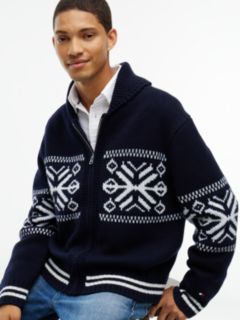 Fair Isle Wool-Blend Zip Cardigan — Navy Blue 3