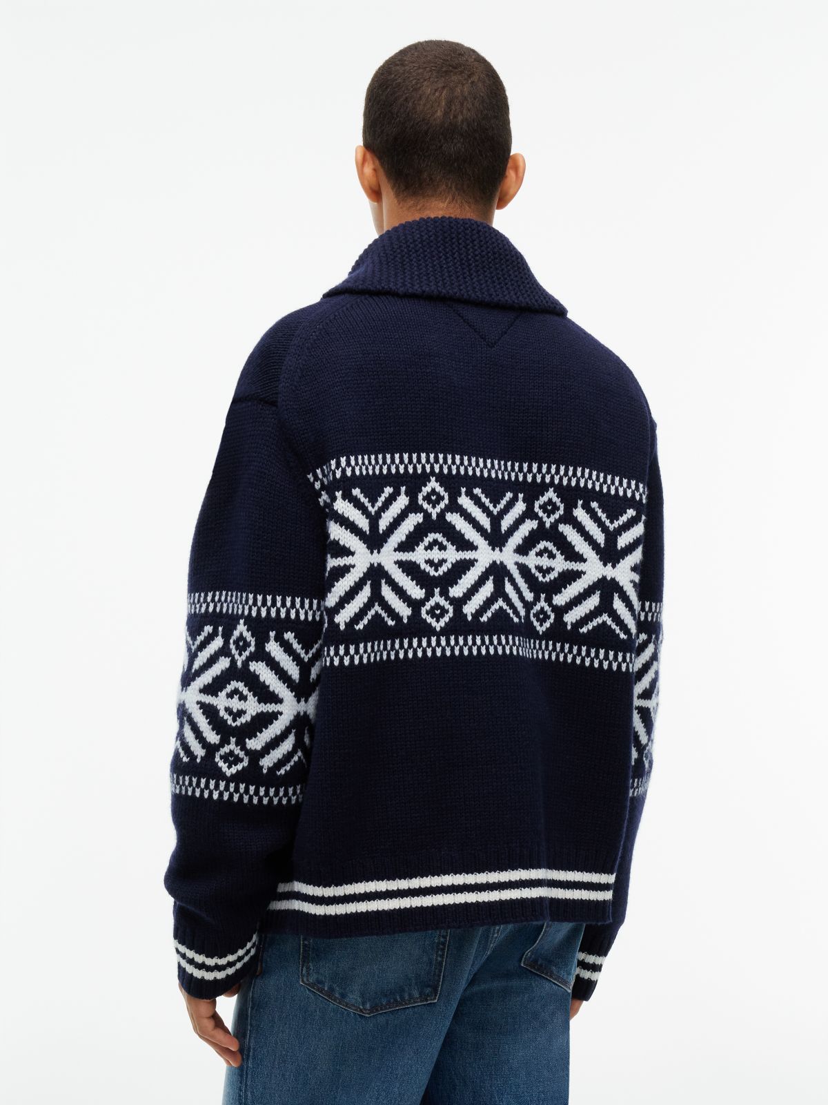Fair Isle Wool-Blend Zip Cardigan — Navy Blue