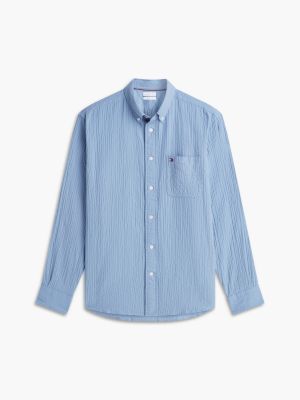 Мужская рубашка Tommy Hilfiger Classic Fit Seersucker Pocket, цвет: Синий — фото 5