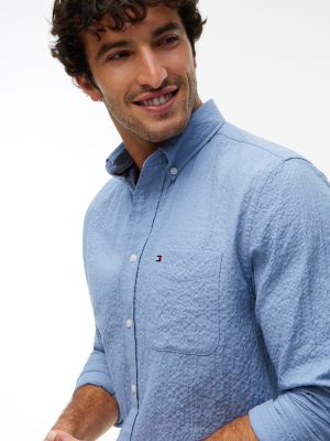 Мужская рубашка Tommy Hilfiger Classic Fit Seersucker Pocket, цвет: Синий — фото 3