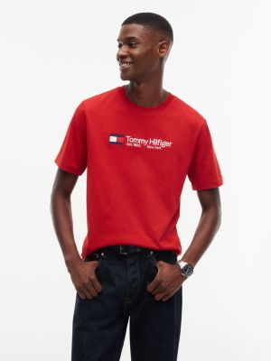 Tommy Hilfiger Men's Embroidered Flag & Logo T-Shirt - Lava - M