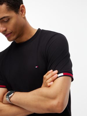 Мужская футболка Tommy Hilfiger Signature Stripe Cuff Pique, цвет: Чёрный — фото 3