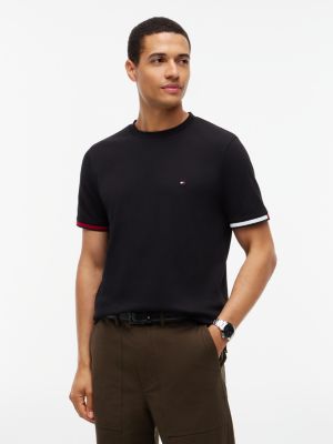Мужская футболка Tommy Hilfiger Signature Stripe Cuff Pique, цвет: Чёрный — фото 1