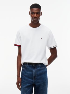 Signature Stripe Cuff Pique T-Shirt, White
