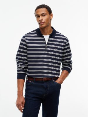 Tommy Hilfiger Men's Quarter-Zip Rugby Sweatshirt - Navy Blue/Ivory Petal - XL