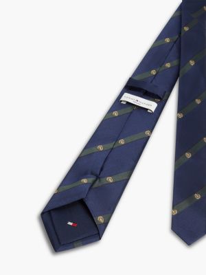 Мужской галстук Tommy Hilfiger Crest Logo Striped Silk Tie, цвет: Тёмно-синий / Зелёный — фото 3