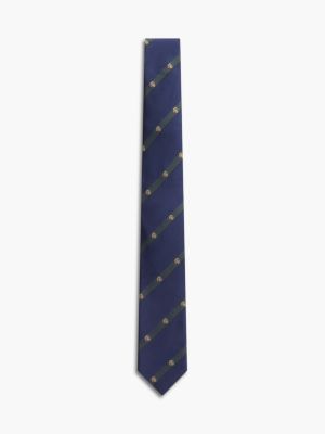 Crest Logo Striped Silk Tie, Navy/Nocturnal Green