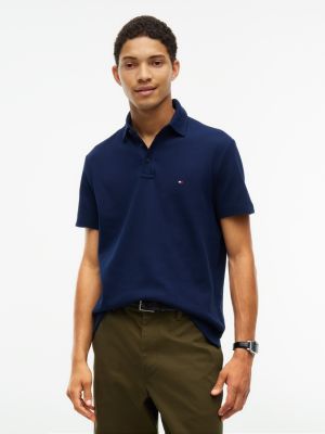 Мужское поло Tommy Hilfiger Regular Fit Short-Sleeve Waffled Polo, цвет: Карбоновый тёмно-синий — фото 1