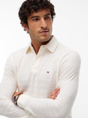 Мужское поло Tommy Hilfiger Regular Fit Herringbone Jacquard Polo, цвет: Слоновая кость — фото 3