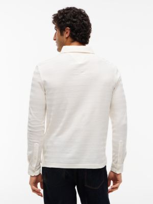 Мужское поло Tommy Hilfiger Regular Fit Herringbone Jacquard Polo, цвет: Слоновая кость — фото 4