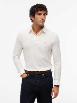 Tommy Hilfiger Men's Regular Fit Herringbone Jacquard Polo - Ivory Petal - M