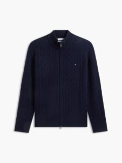 Cable Knit Lambswool Zip Cardigan — Navy Blue 5