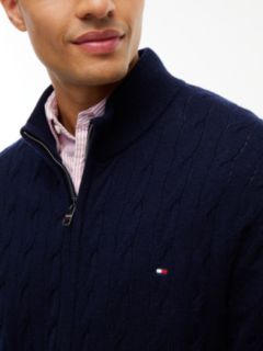 Cable Knit Lambswool Zip Cardigan — Navy Blue 3