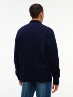 Cable Knit Lambswool Zip Cardigan — Navy Blue 4