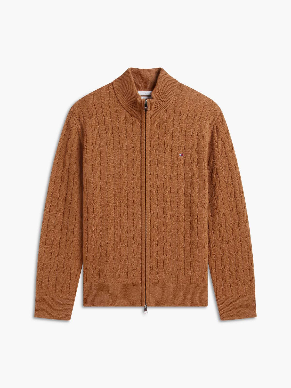 Cable Knit Lambswool Zip Cardigan — Timeless Tawny