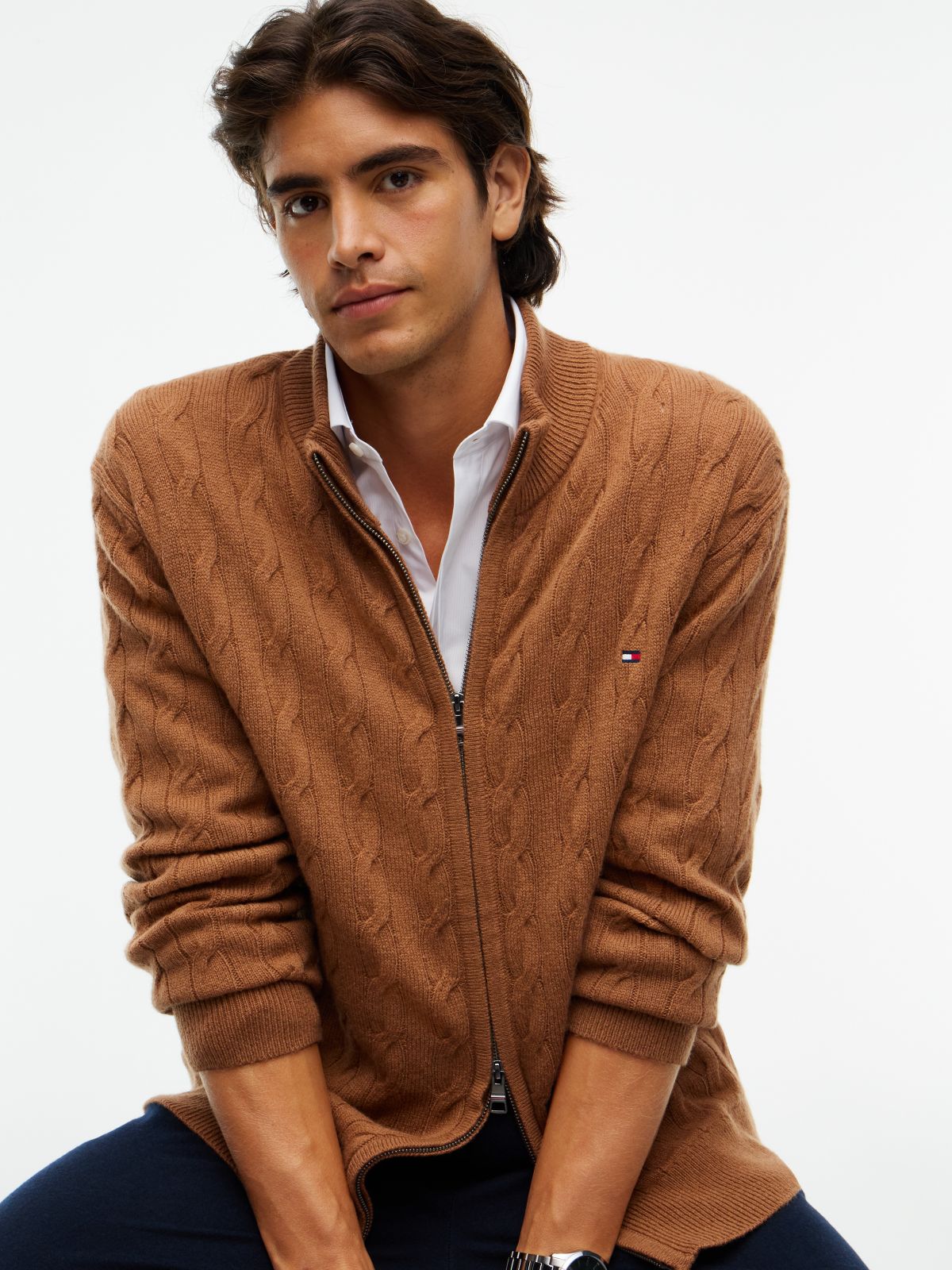 Cable Knit Lambswool Zip Cardigan — Timeless Tawny