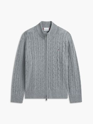 Мужской кардиган Tommy Hilfiger Cable Knit Lambswool Zip, цвет: Серый меланжевый — фото 5