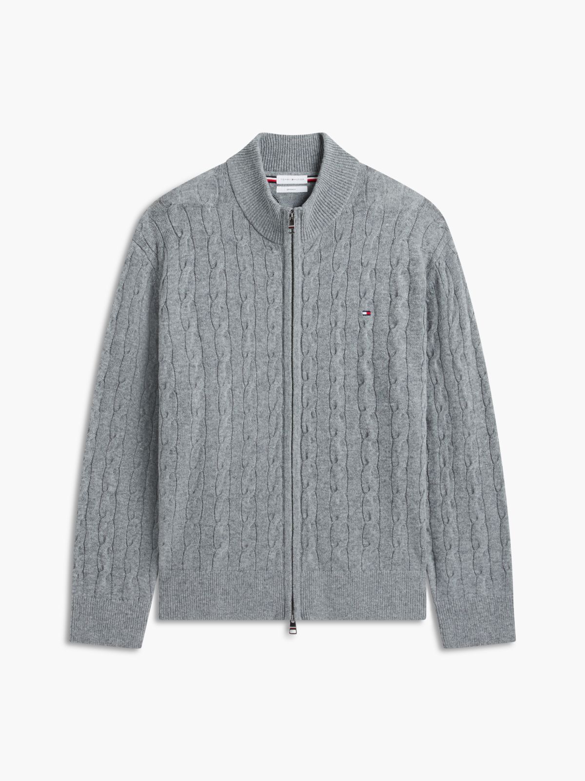 Cable Knit Lambswool Zip Cardigan — Grey Heather