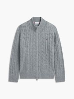 Cable Knit Lambswool Zip Cardigan — Grey Heather 5