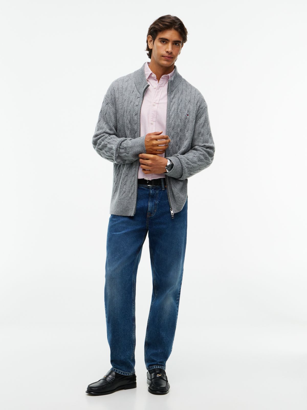 Cable Knit Lambswool Zip Cardigan — Grey Heather