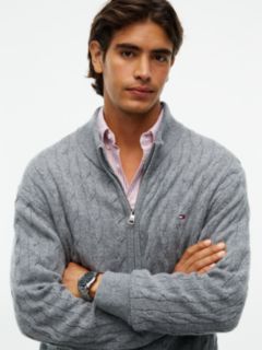 Cable Knit Lambswool Zip Cardigan — Grey Heather 3