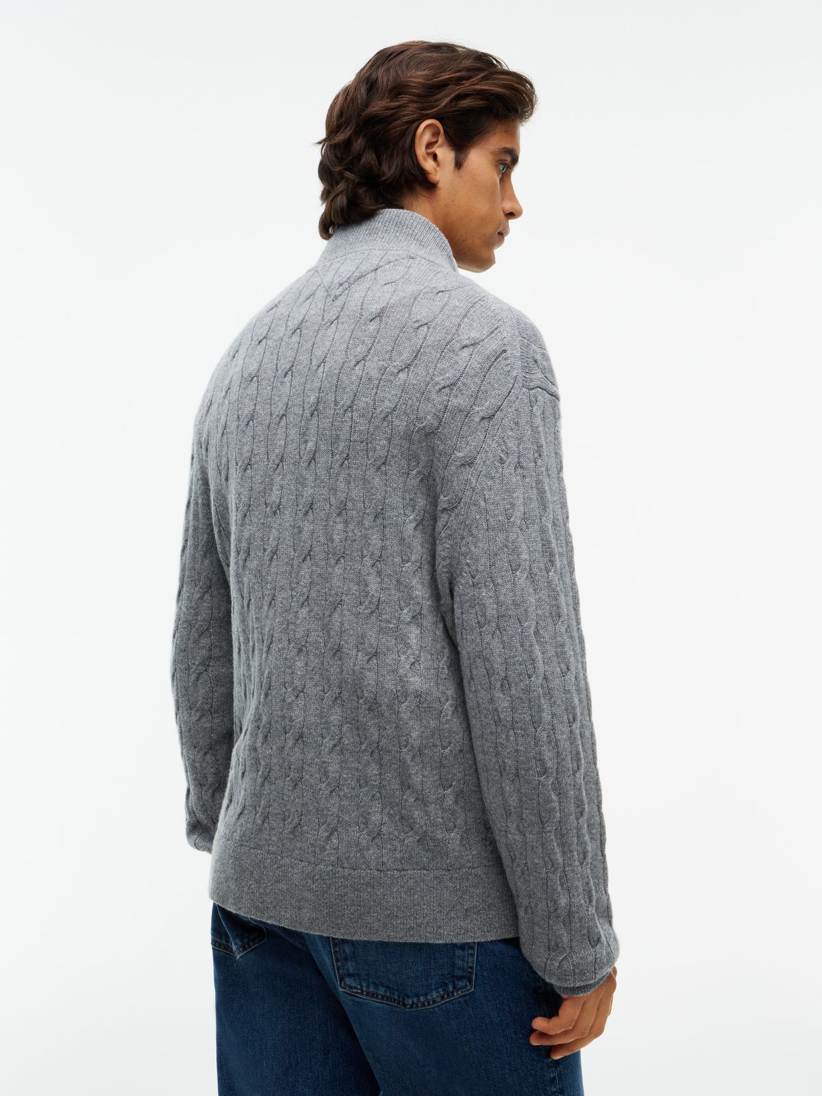 Cable Knit Lambswool Zip Cardigan — Grey Heather
