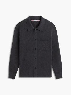Relaxed Fit Cotton Overshirt, Dark Grey Heather