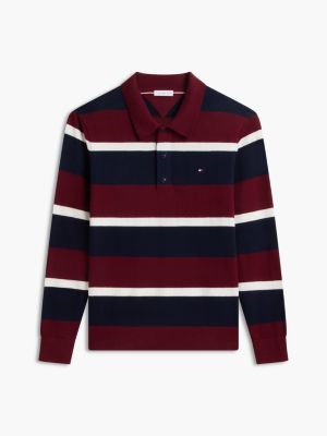 Regular Fit Cotton-Blend Sweater Polo, Burgundy/ Navy Blue/ Ivory Petal