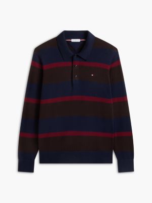 Regular Fit Cotton-Blend Sweater Polo, Navy Blue/ Chocolate/ Burgundy
