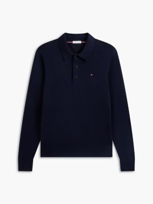 Regular Fit Cotton-Blend Sweater Polo, Navy Blue