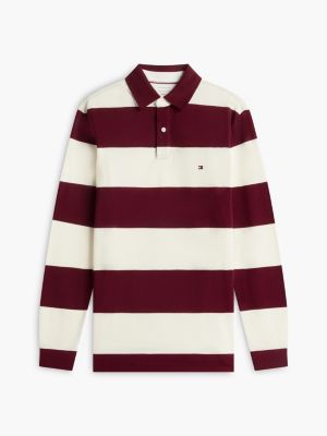 Striped Rugby Polo, Burgundy / Ivory Petal