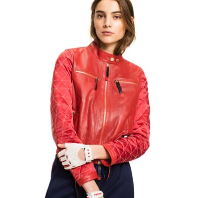 tommy hilfiger red leather jacket