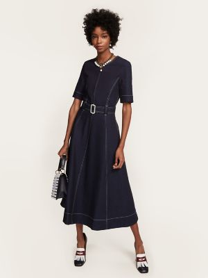 belted denim midi dress