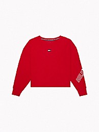 타미 힐피거 우먼 맨투맨 Tommy Hilfiger Essential Cropped Oversized Graphic Sweatshirt,RICH RED