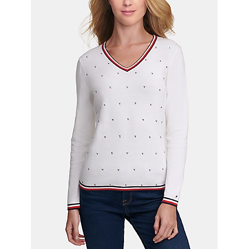 Essential Rhinestone V-Neck Sweater | Tommy Hilfiger