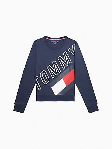 타미 힐피거 우먼 맨투맨 Tommy Hilfiger Essential Cropped Tommy Flag Sweatshirt,NAVY