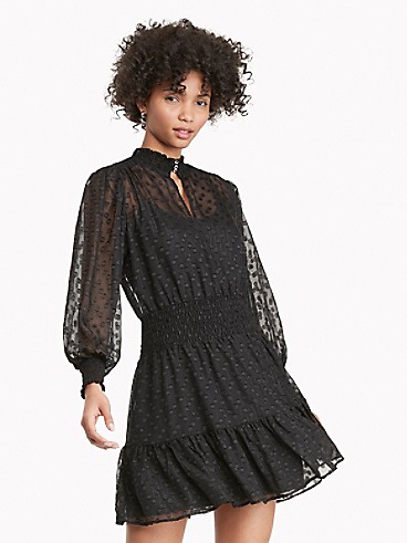 타미 힐피거 원피스 Tommy Hilfiger Essential Curve Dot Print Chiffon Dress,BLACK