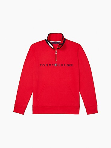 타미 힐피거 우먼 맨투맨 Tommy Hilfiger Essential Half-Zip Sweatshirt,SCARLET