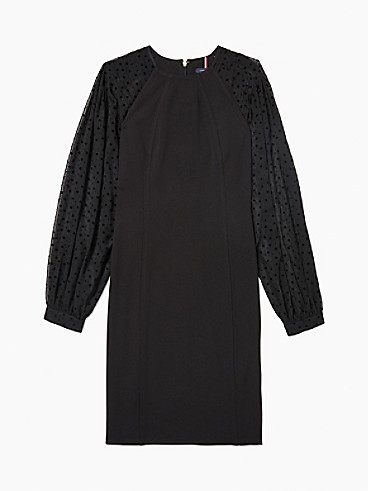 타미 힐피거 원피스 Tommy Hilfiger Essential Flocked Crepe Dress,BLACK