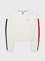 타미 진스 TOMMY JEANS Mixed Knit Cropped Sweater,BRIGHT WHITE