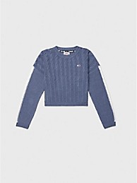 타미 진스 TOMMY JEANS Mixed Knit Cropped Sweater,VINTAGE BLUE