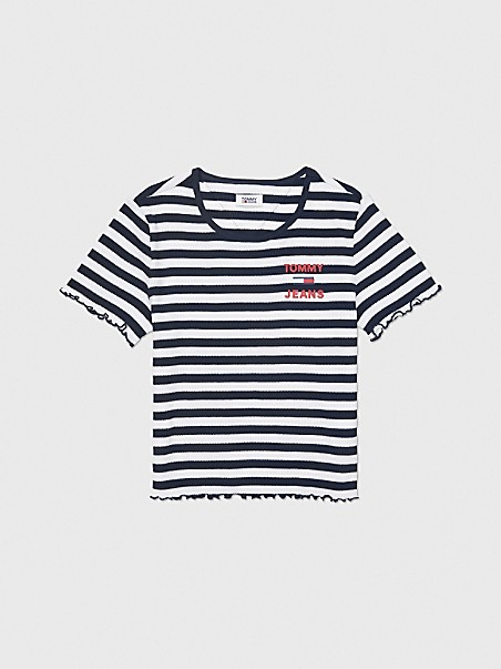 타미 진스 반팔티 TOMMY JEANS Waffle Stripe T-Shirt,SKY CAPTAIN / BRIGHT WHITE