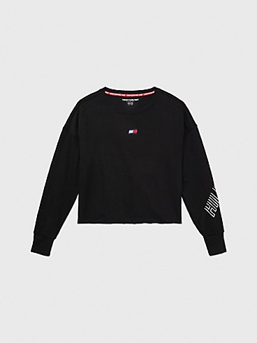 타미 힐피거 오버사이즈 크롭 맨투맨 Tommy Hilfiger Oversized Cropped Logo Sweatshirt,BLACK