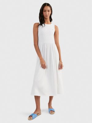 Sleeveless Smocked Dress, Bright White