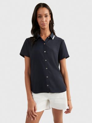 Tipped Short-Sleeve Shirt, Sky Captain
