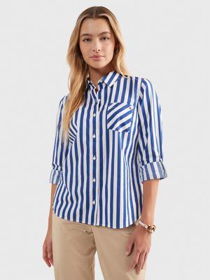 Women's Striped Half-Zip Roll-Tab Shirt