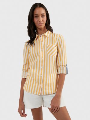 Regular Fit Stripe Roll-Tab Shirt, Bi Stripe- Deep Maize/ Bright White