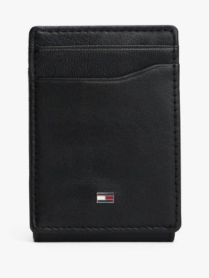 Pebbled Leather Magnetic Bifold Wallet, Black