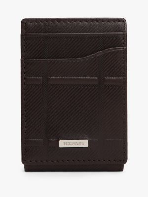 Embossed Leather ID & Card Holder, Chocolate